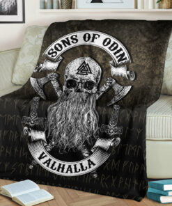 Viking Blanket Sons of Odin Valhalla 2 Sherpa Fleece Blanket Gifts for Viking Lovers