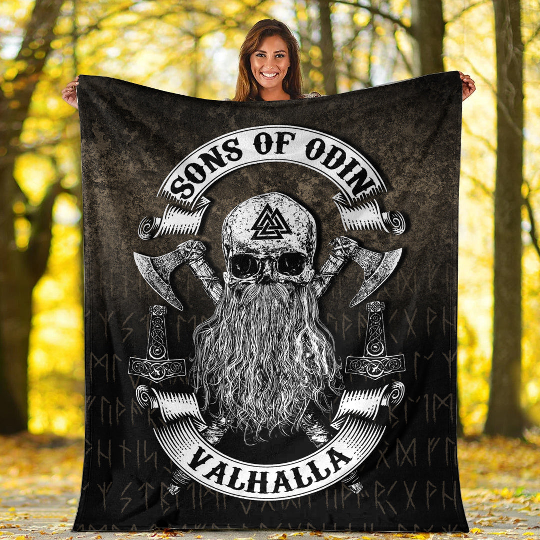 Viking Blanket Sons of Odin Valhalla 2 Sherpa Fleece Blanket Gifts for Viking Lovers
