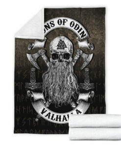 Viking Blanket Sons of Odin Valhalla 2 Sherpa Fleece Blanket Gifts for Viking Lovers