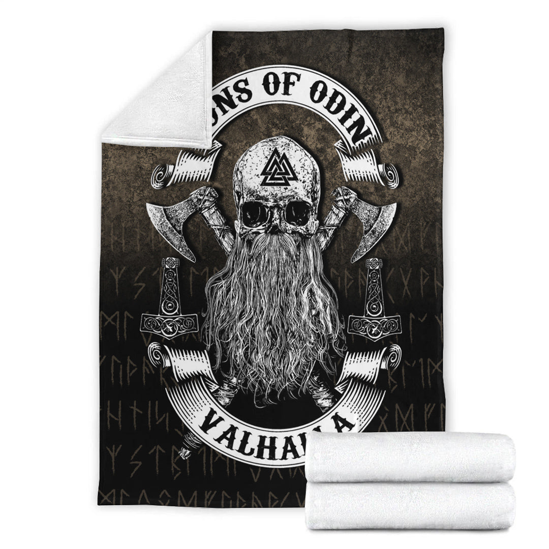 Viking Blanket Sons of Odin Valhalla 2 Sherpa Fleece Blanket Gifts for Viking Lovers