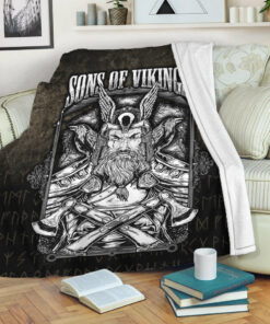 Viking Blanket Sons of Odin Valhalla 4 Sherpa Fleece Blanket Gifts for Viking Lovers