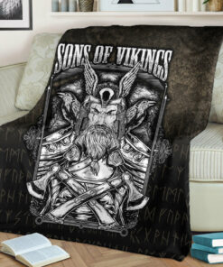 Viking Blanket Sons of Odin Valhalla 4 Sherpa Fleece Blanket Gifts for Viking Lovers