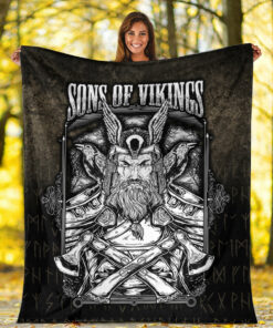 Viking Blanket Sons of Odin Valhalla 4 Sherpa Fleece Blanket Gifts for Viking Lovers