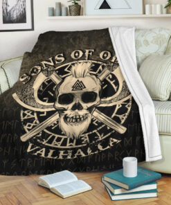 Viking Blanket Sons of Odin Valhalla Sherpa Fleece Blanket Gifts for Viking Lovers