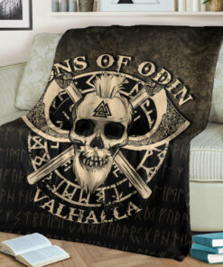 Viking Blanket Sons of Odin Valhalla Sherpa Fleece Blanket Gifts for Viking Lovers