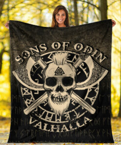 Viking Blanket Sons of Odin Valhalla Sherpa Fleece Blanket Gifts for Viking Lovers