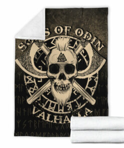 Viking Blanket Sons of Odin Valhalla Sherpa Fleece Blanket Gifts for Viking Lovers
