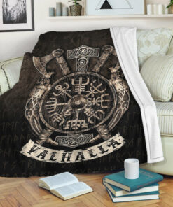 Viking Blanket Special Vegvisir Valhalla Sherpa Fleece Blanket Gifts for Viking Lovers