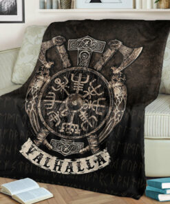 Viking Blanket Special Vegvisir Valhalla Sherpa Fleece Blanket Gifts for Viking Lovers