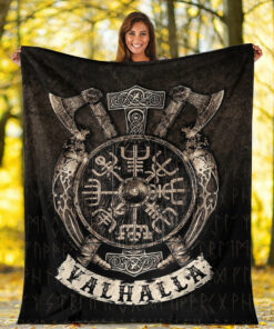 Viking Blanket Special Vegvisir Valhalla Sherpa Fleece Blanket Gifts for Viking Lovers