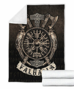 Viking Blanket Special Vegvisir Valhalla Sherpa Fleece Blanket Gifts for Viking Lovers