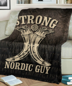 Viking Blanket Strong Nordic Guy Sherpa Fleece Blanket Gifts for Viking Lovers
