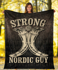 Viking Blanket Strong Nordic Guy Sherpa Fleece Blanket Gifts for Viking Lovers