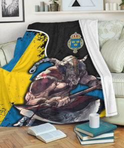 Viking Blanket Sweden Warrior Brush Style Sherpa Fleece Blanket Gifts for Viking Lovers