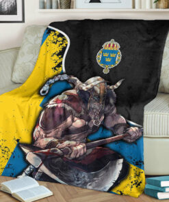 Viking Blanket Sweden Warrior Brush Style Sherpa Fleece Blanket Gifts for Viking Lovers