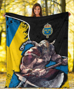 Viking Blanket Sweden Warrior Brush Style Sherpa Fleece Blanket Gifts for Viking Lovers