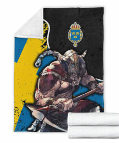 Viking Blanket Sweden Warrior Brush Style Sherpa Fleece Blanket Gifts for Viking Lovers