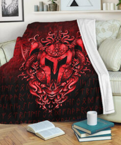 Viking Blanket The Armor Of Viking Red Version Sherpa Fleece Blanket Gifts for Viking Lovers