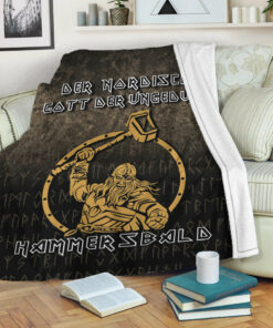 Viking Blanket The Nordic God Of Impatience Hammersbald Sherpa Fleece Blanket Gifts for Viking Lovers