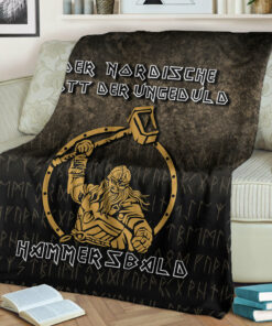 Viking Blanket The Nordic God Of Impatience Hammersbald Sherpa Fleece Blanket Gifts for Viking Lovers