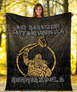 Viking Blanket The Nordic God Of Impatience Hammersbald Sherpa Fleece Blanket Gifts for Viking Lovers