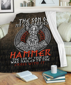 Viking Blanket The Son Of My God Odin Viking Sherpa Fleece Blanket Gifts for Viking Lovers