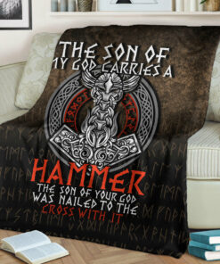 Viking Blanket The Son Of My God Odin Viking Sherpa Fleece Blanket Gifts for Viking Lovers