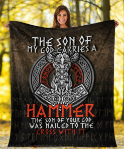 Viking Blanket The Son Of My God Odin Viking Sherpa Fleece Blanket Gifts for Viking Lovers