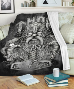 Viking Blanket Thor And Hammer Sherpa Fleece Blanket Gifts for Viking Lovers