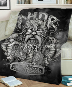 Viking Blanket Thor And Hammer Sherpa Fleece Blanket Gifts for Viking Lovers