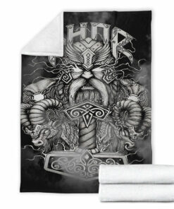 Viking Blanket Thor And Hammer Sherpa Fleece Blanket Gifts for Viking Lovers