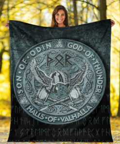 Viking Blanket Thor God Of Thunder Sherpa Fleece Blanket Gifts for Viking Lovers