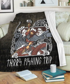 Viking Blanket Thor's Fishing Trip Sherpa Fleece Blanket Gifts for Viking Lovers