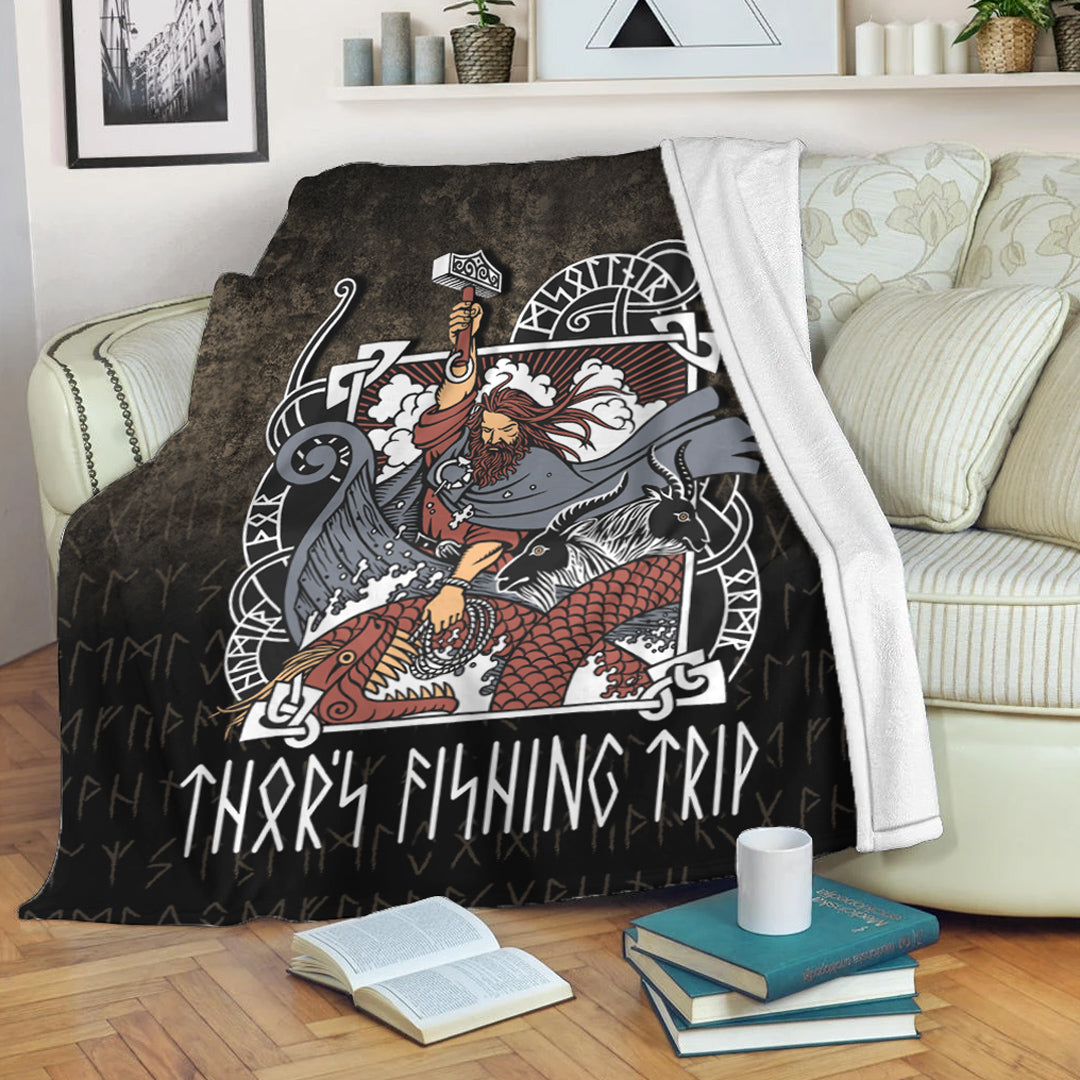 Viking Blanket Thor's Fishing Trip Sherpa Fleece Blanket Gifts for Viking Lovers
