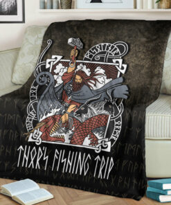 Viking Blanket Thor's Fishing Trip Sherpa Fleece Blanket Gifts for Viking Lovers