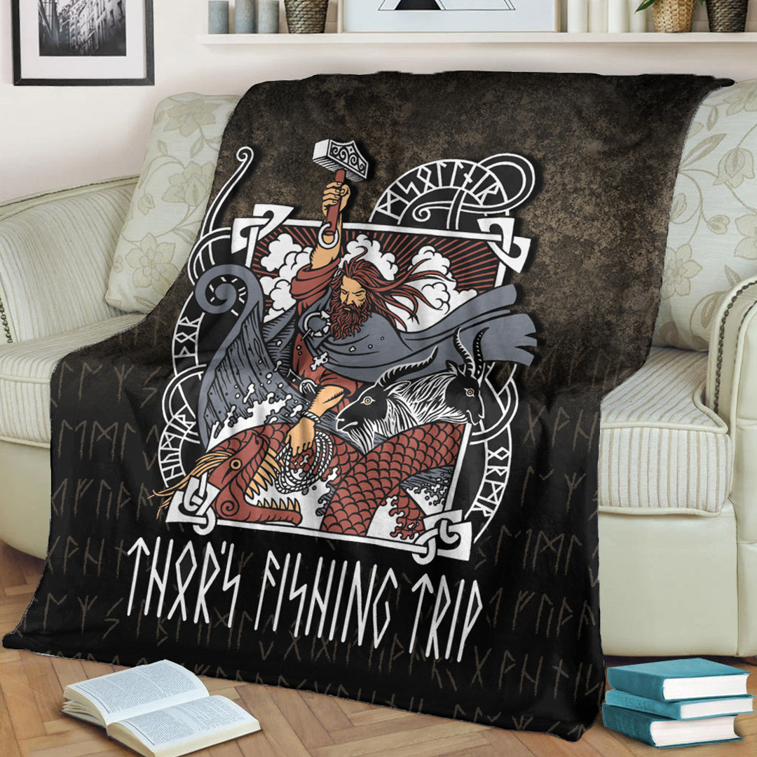 Viking Blanket Thor's Fishing Trip Sherpa Fleece Blanket Gifts for Viking Lovers