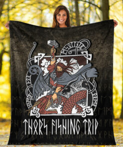Viking Blanket Thor's Fishing Trip Sherpa Fleece Blanket Gifts for Viking Lovers