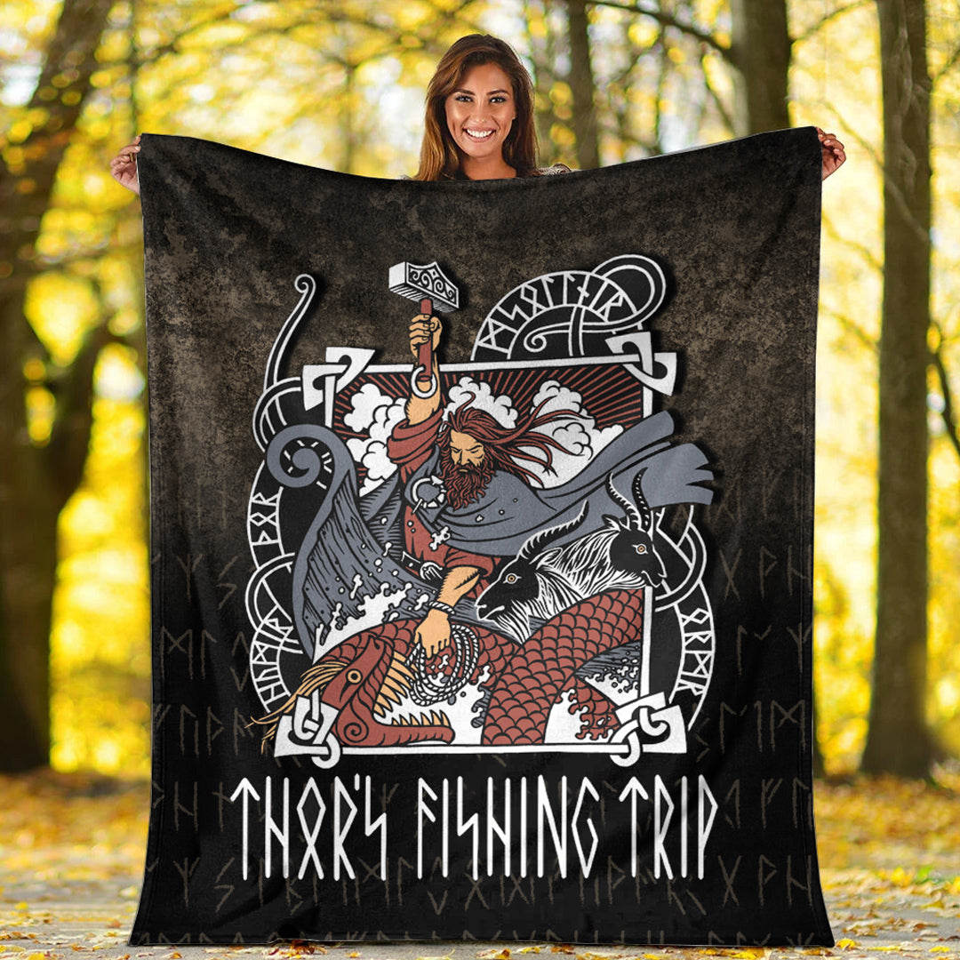 Viking Blanket Thor's Fishing Trip Sherpa Fleece Blanket Gifts for Viking Lovers
