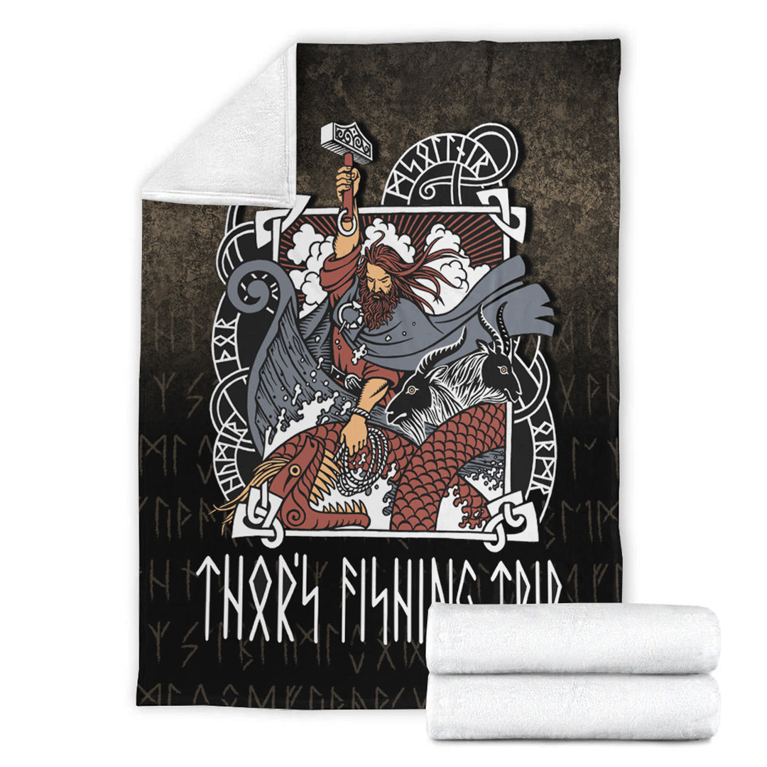 Viking Blanket Thor's Fishing Trip Sherpa Fleece Blanket Gifts for Viking Lovers