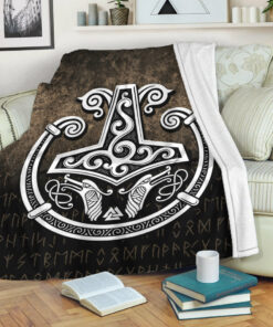 Viking Blanket Thors Hammer Mjolnir Viking Torc Norse Pagan Sherpa Fleece Blanket Gifts for Viking Lovers