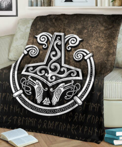 Viking Blanket Thors Hammer Mjolnir Viking Torc Norse Pagan Sherpa Fleece Blanket Gifts for Viking Lovers