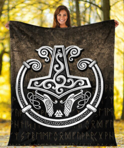 Viking Blanket Thors Hammer Mjolnir Viking Torc Norse Pagan Sherpa Fleece Blanket Gifts for Viking Lovers