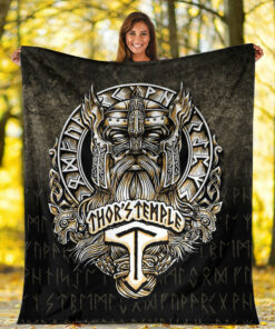 Viking Blanket Thor's Temple Sherpa Fleece Blanket Gifts for Viking Lovers