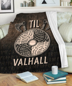 Viking Blanket Til Valhall Sherpa Fleece Blanket Gifts for Viking Lovers