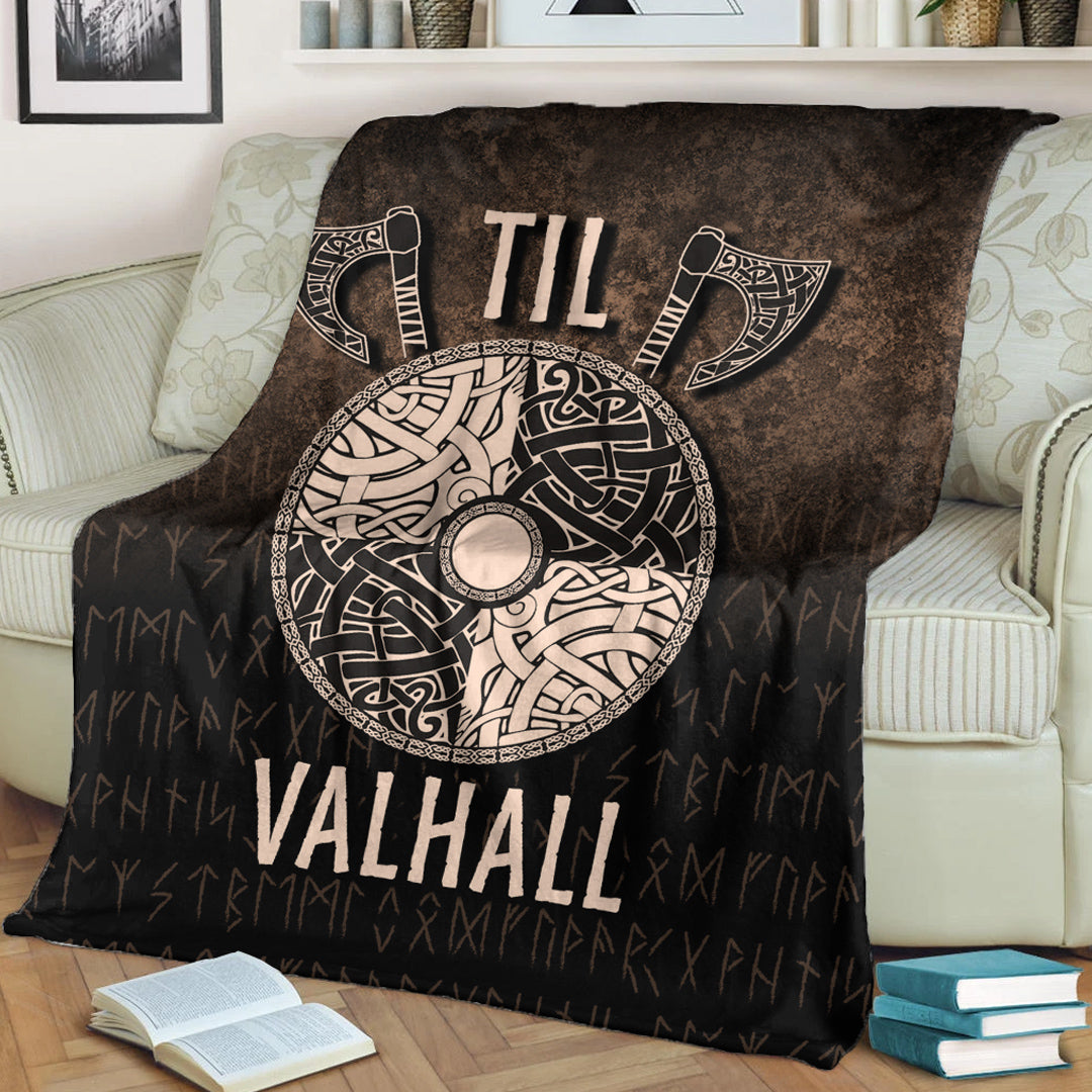 Viking Blanket Til Valhall Sherpa Fleece Blanket Gifts for Viking Lovers
