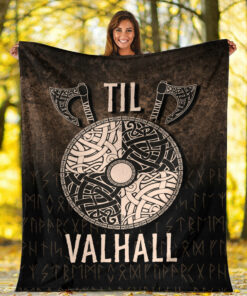 Viking Blanket Til Valhall Sherpa Fleece Blanket Gifts for Viking Lovers