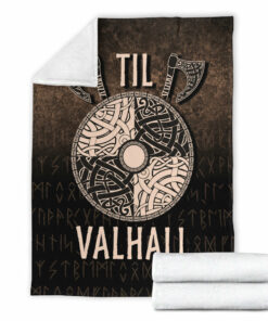 Viking Blanket Til Valhall Sherpa Fleece Blanket Gifts for Viking Lovers