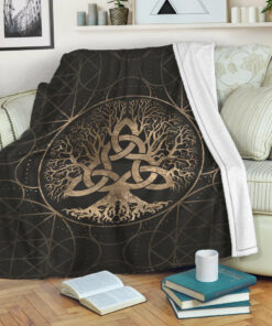 Viking Blanket Tree of Life Yggdrasil with Triquetra Sherpa Fleece Blanket Gifts for Viking Lovers