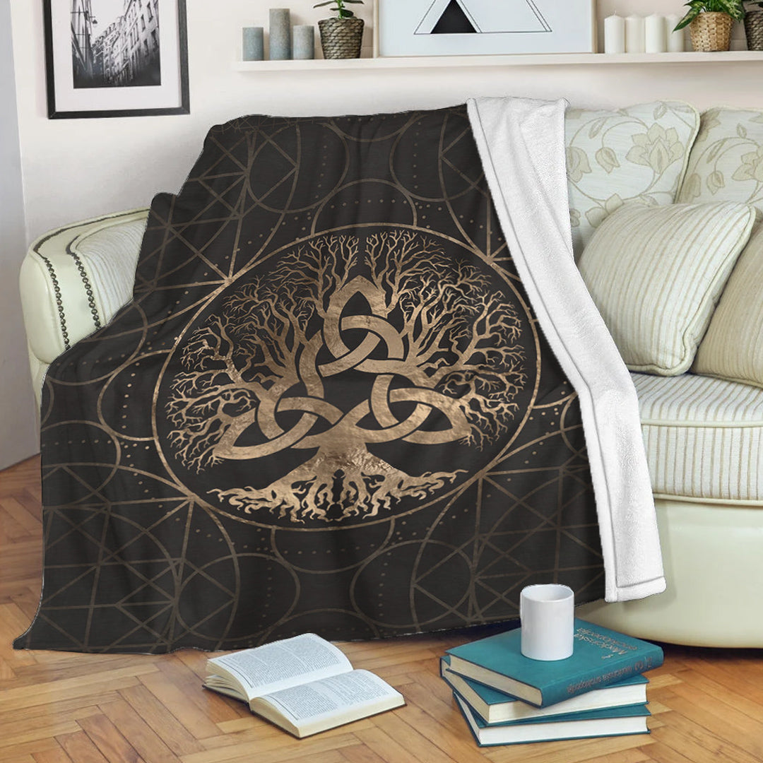 Viking Blanket Tree of Life Yggdrasil with Triquetra Sherpa Fleece Blanket Gifts for Viking Lovers