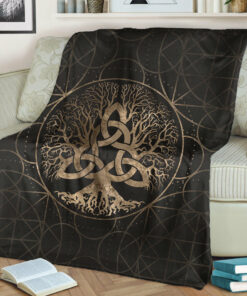 Viking Blanket Tree of Life Yggdrasil with Triquetra Sherpa Fleece Blanket Gifts for Viking Lovers
